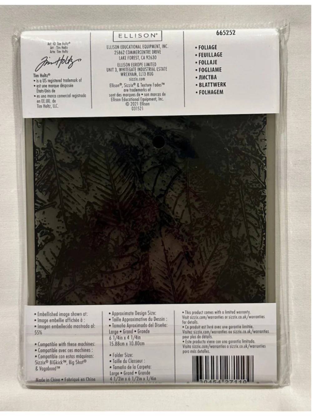 Sizzix Tim Holtz Foliage 3D texture Fades Embossing Folder 665252 (THSX-055)